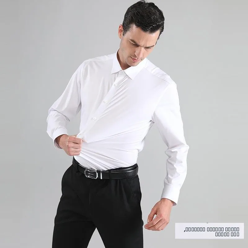 

Casual Business Men's Long Sleeve Silk Smooth Elastic Shirt No Ironing Color Men's Dress Shirt CleanFit Collar