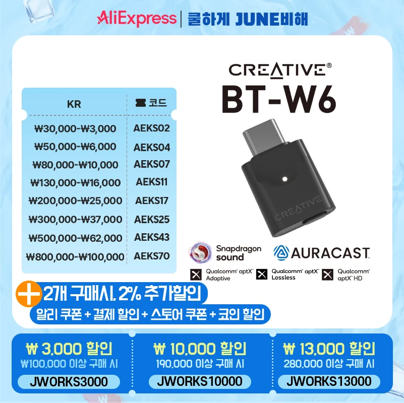 Creative Bt-W6 Bluetooth 5.4 Le Audio Aptx Lossless Codec Audio Dongle