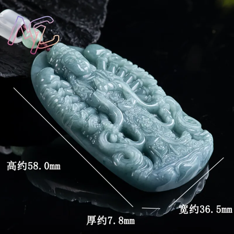 Blue Natural Jade Bodhisattva Pendant Necklace Real Jadeite Jewellery Carved Gemstone Fashion Charm Amulet Gifts for Women Men