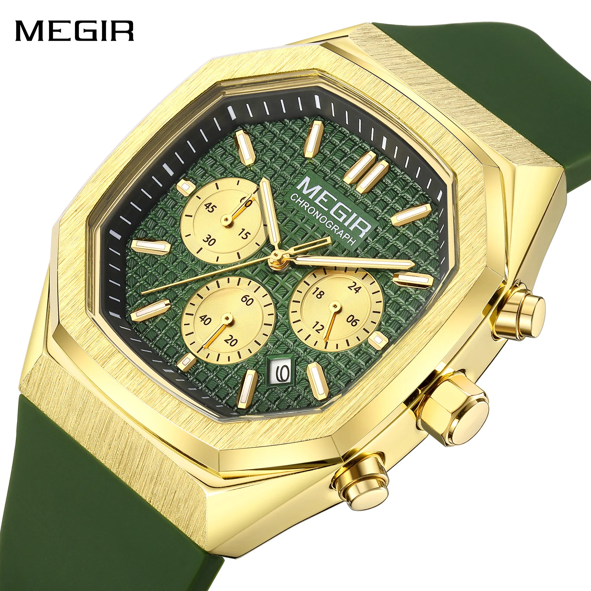 

MEGIR Men Watches Luxury Casual Sports Chronograph Silicone Strap Military Quartz Wristwatches Waterproof Clock 24-hour 2215