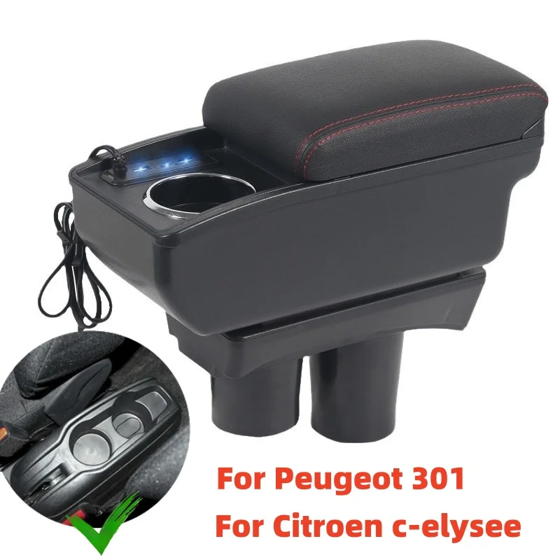 

For Peugeot 301 Armrest Box For Citroen c-elysee Car Armrest box Arm Rest Center Console modification with fast charging USB
