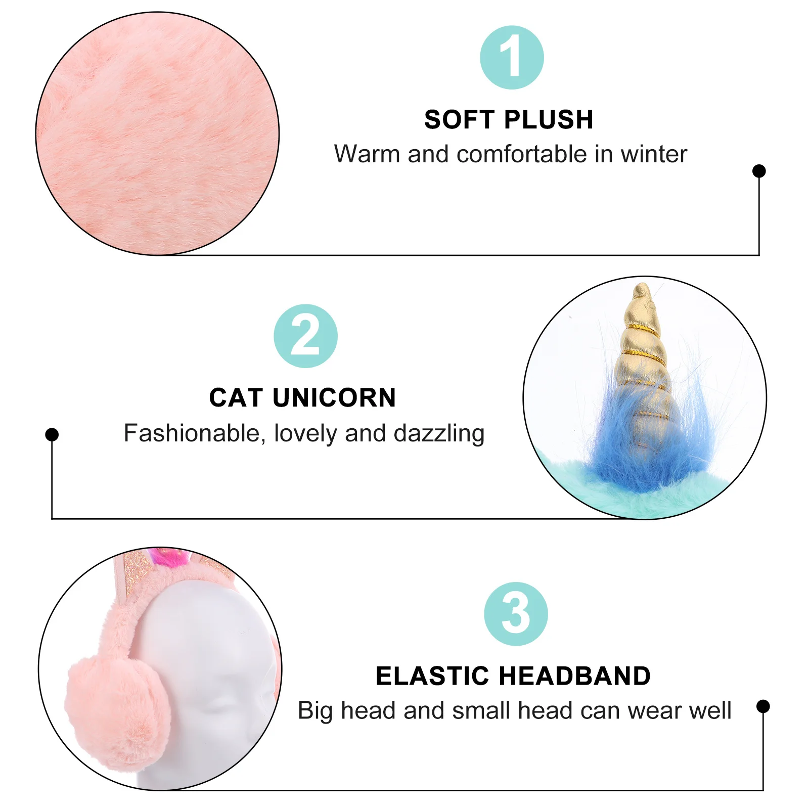 2 قطعة غطاء للأذنين لطيف على شكل وحيد القرن غطاء رأس شتوي دافئ ناعم الملمس تأثير بصري غطاء رأس عصري متعدد الاستخدامات