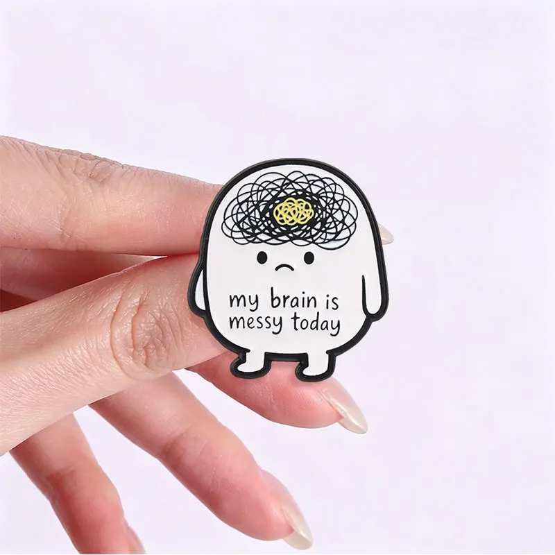 My Brain Is Messy Today Enamel Badge Messy Brain Cartoon Figure Pin Humorous Quote Decor Brooch For Unique Gift For Meme Lovers