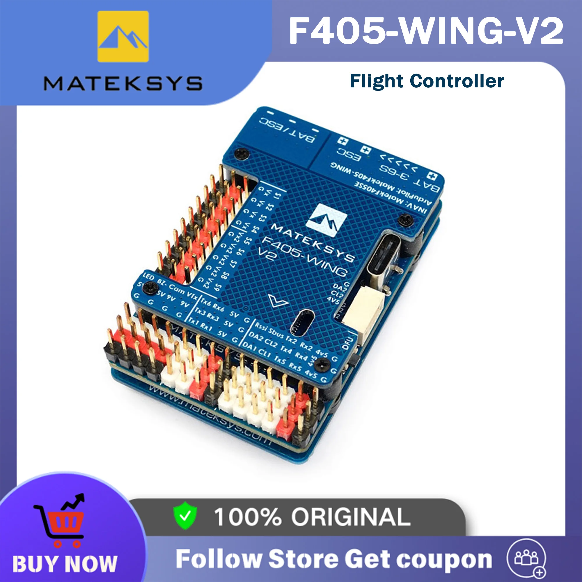 

Matek MATEKSYS F405 WING V2 STM32F405RGT6 Контроллер полета Встроенный слот ICM42688P OSD SD для ArduPilot/INAV Радиоуправляемый игрушечный самолет