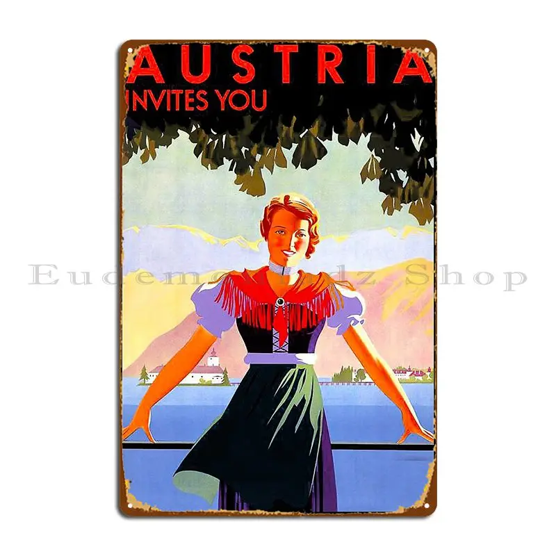 Austria Invites You Vintage Travel Poster Metal Plaque Garage Vintage Cinema Cinema Designer Tin Sign Poster