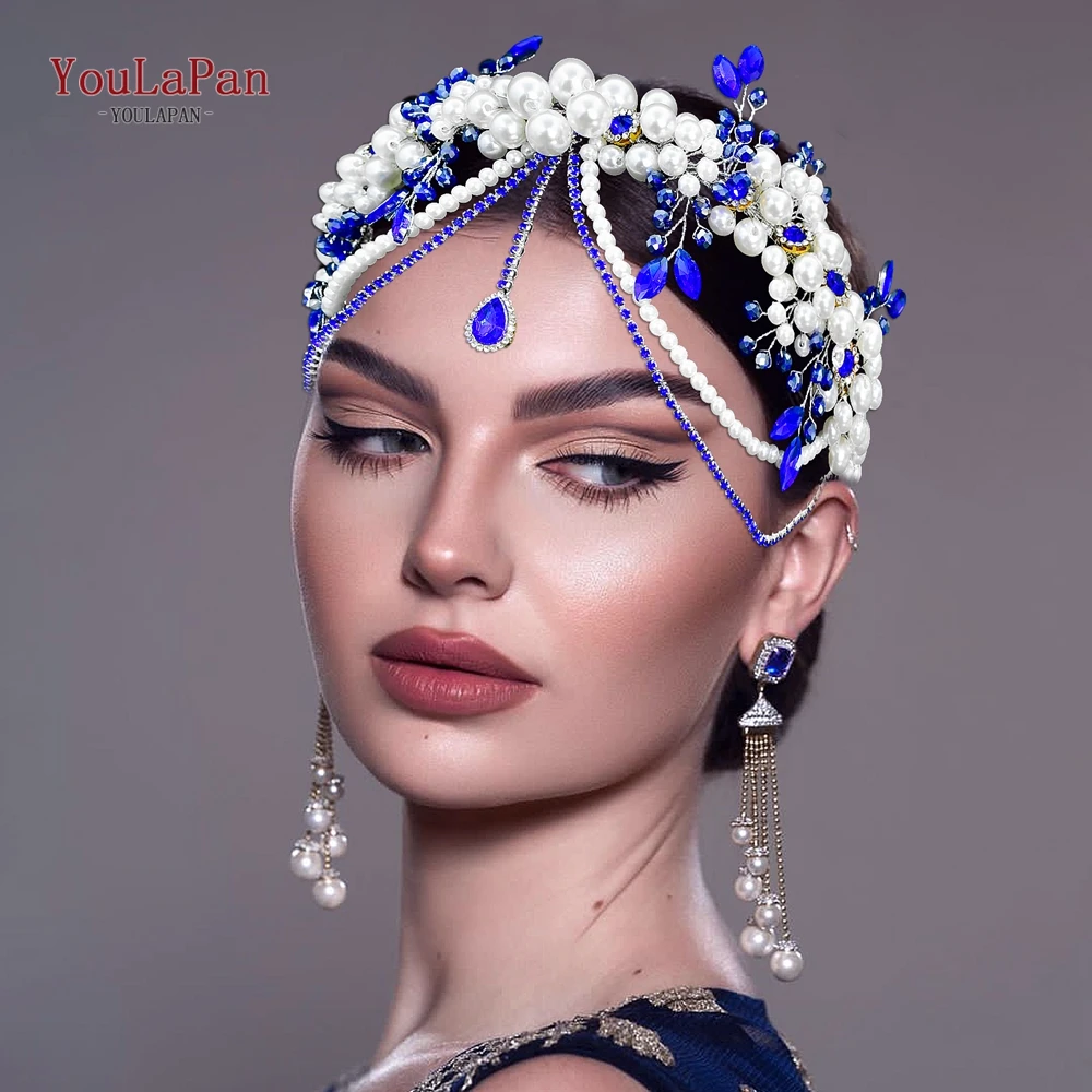 

YouLaPan Wedding Rhinestone Crown Bride Headwear Bridal Tiara Shiny Hair Hoop Crystal Pearl Banquet Headband Halloween HP932