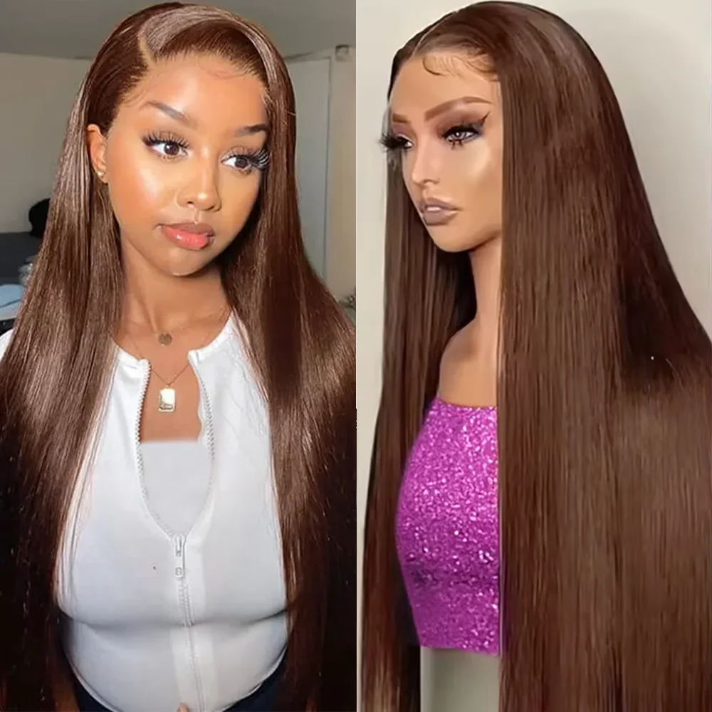 

#4 HD Lace Frontal Human Hair Wigs 13x6 Inch Chocolate Brown HD Transparent Lace Frontal Wig Pre Plucked Wigs For Women 46 Inch