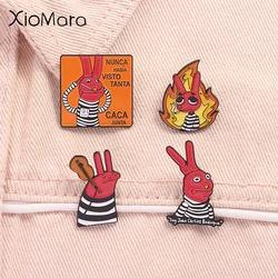 Cartoon Angry Red Rabbit Enamel Pins Nunca Habia Visto Tanta Prison Bunny Brooches Lapel Badge Anime Jewelry Gifts For Friends