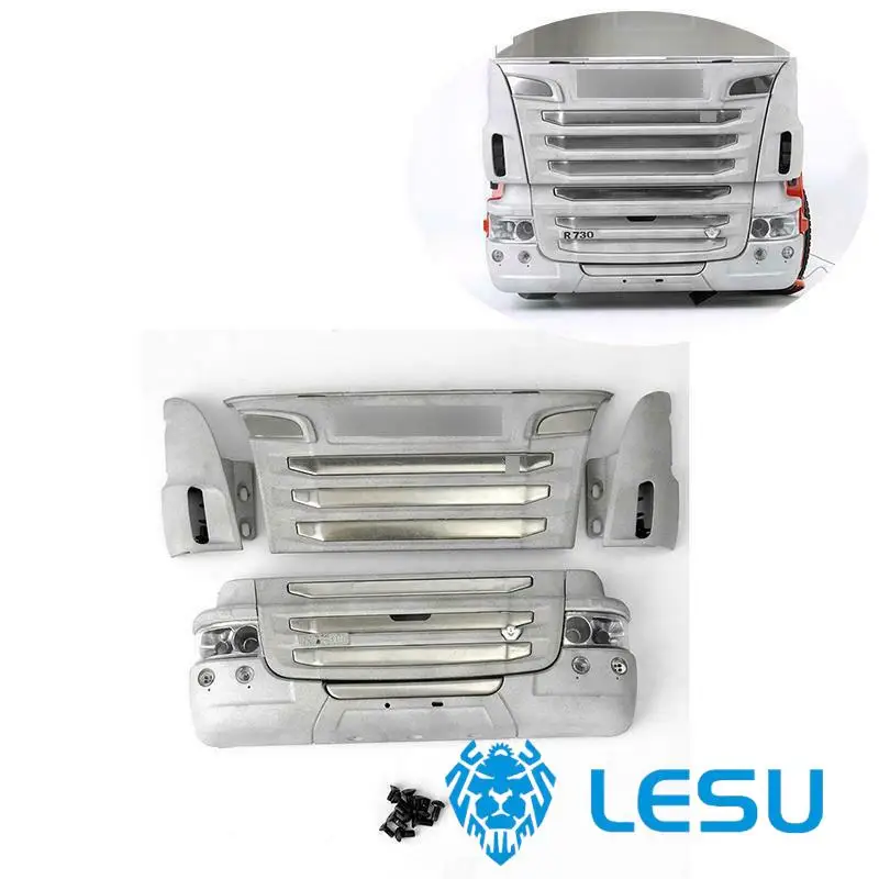 LESU 1/14 Tractor Truck Front Face Net Bumper Set For RC Tamiyaya R730 DIY Construction Cars Toys Modified Parts TH14467