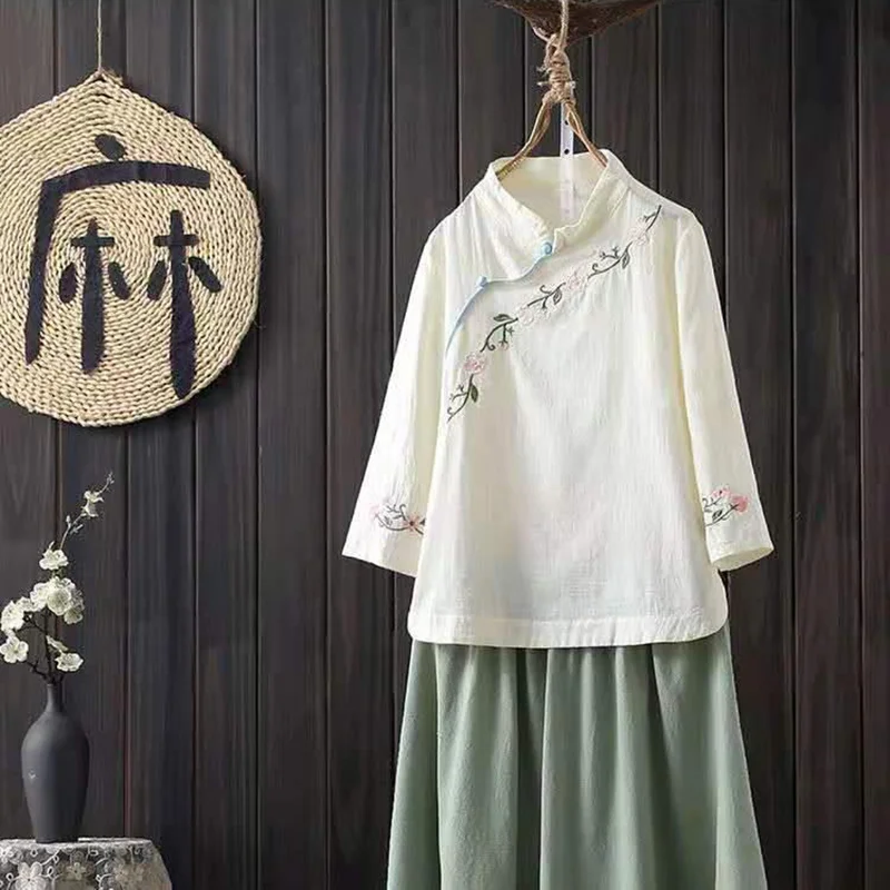 Chinesische Retro Frauen Bluse Traditionelle Vintage Schräge Hemd Sommer Baumwolle Orientalische Frau Tops Mandarin Kragen Cheongsam0 JJ671