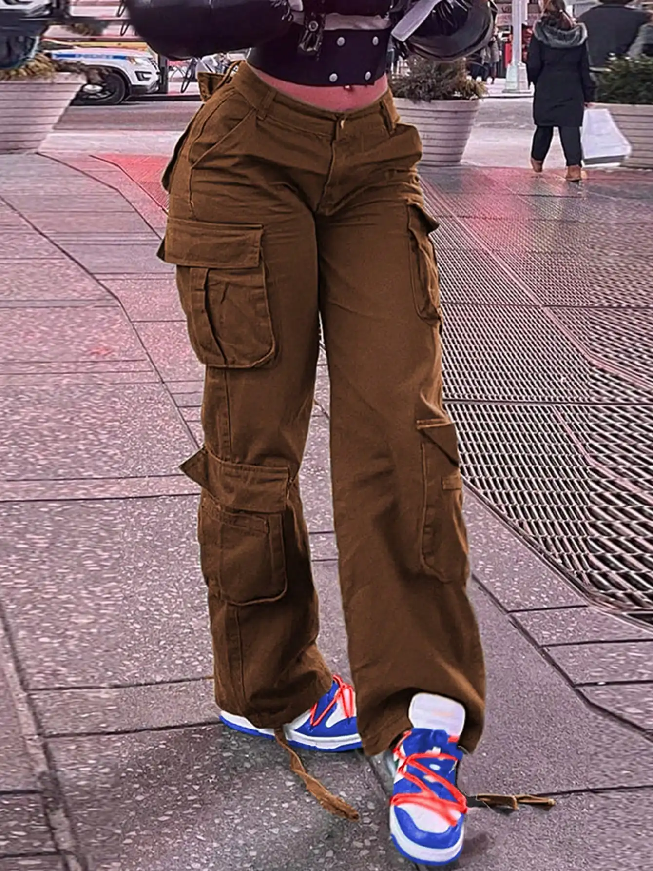 

Женские брюки карго с высокой талией и множеством карманов, свободного кроя, в стиле Y2K, для повседневной носки и поездок на работу