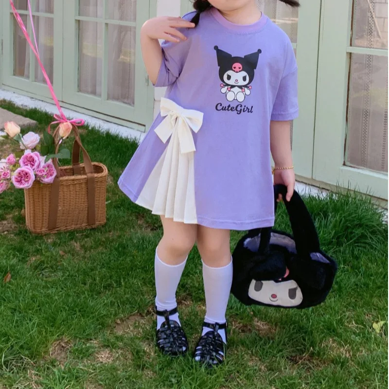 Summer Girl Baby Jade Guigou Melody Kuromi Bow Dress T-shirt Dress