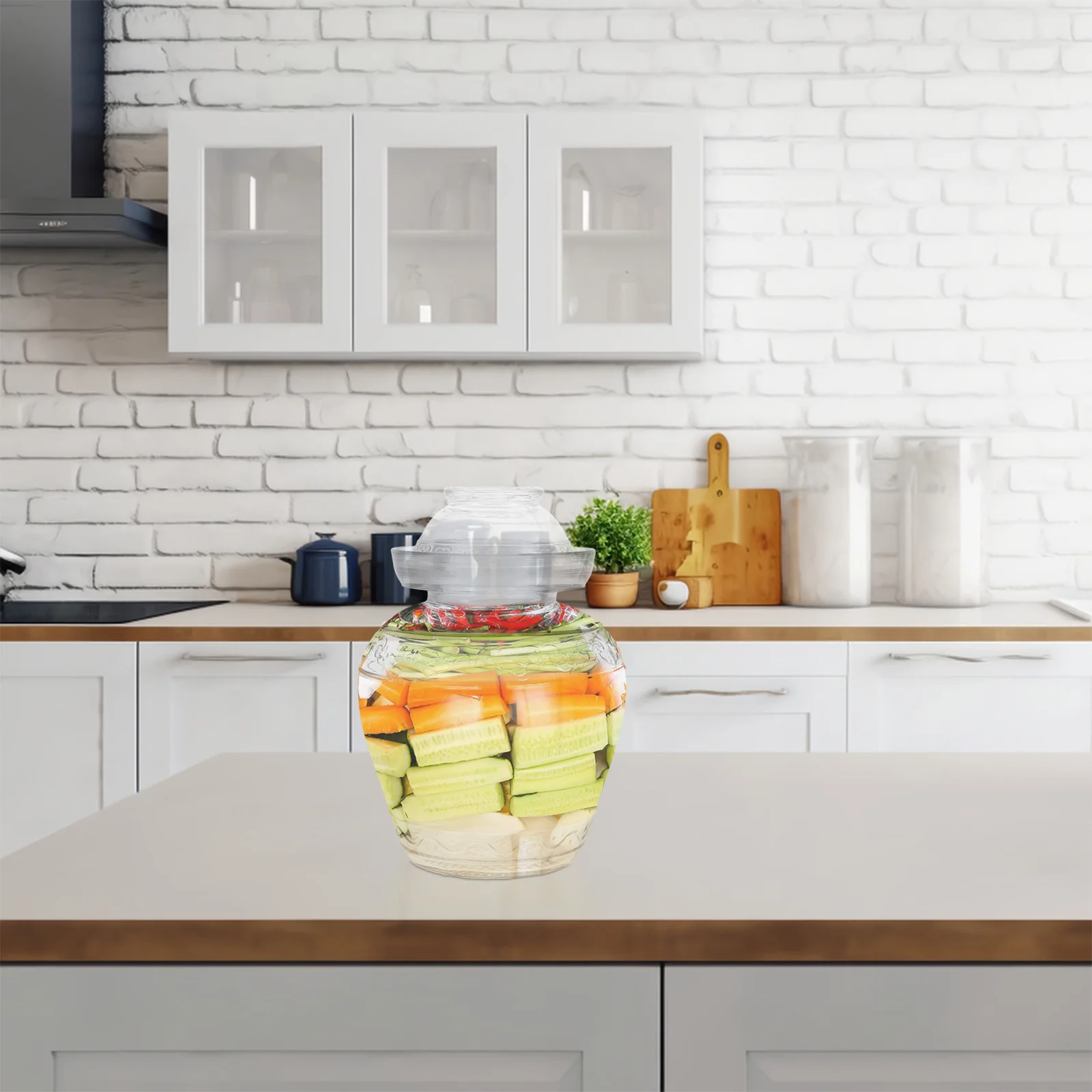 

Glass Pickle Vegetable Jar Large Capacity Sealed Pickle Jar Household Kitchen Storage Container High Borosilicate Thickened