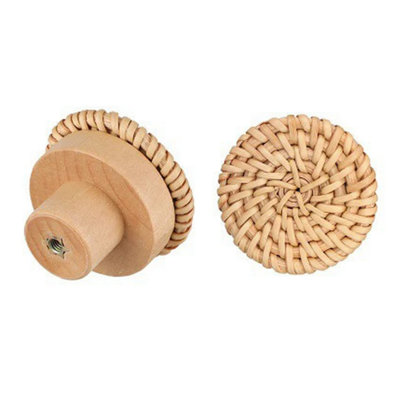ABMR-Wooden Handles Beech Rattan Drawer Knobs Wardrobe Furniture Handle Cupboard Door Handle Dresser Pulls Furniture Hardware
