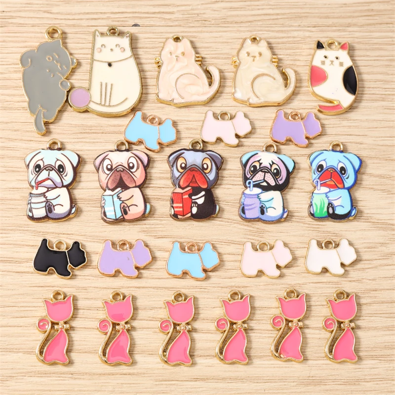 10 Stück Gemischte Cartoon-Tier-Anhänger, Emaille-Hunde- und Katzen-Charms für Schmuckherstellung, Ohrringe, Halsketten, Armbänder, DIY-Basteleien, Geschenke – Detail 1