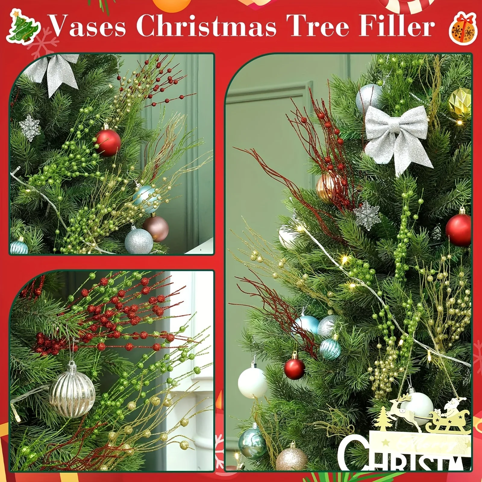 9/18 قطعة بريق التوت الاصطناعي باقة عيد الميلاد الديكور شجرة عيد الميلاد الحلي للمنزل ديكور السنة الجديدة 2026 هدايا اكسسوارات