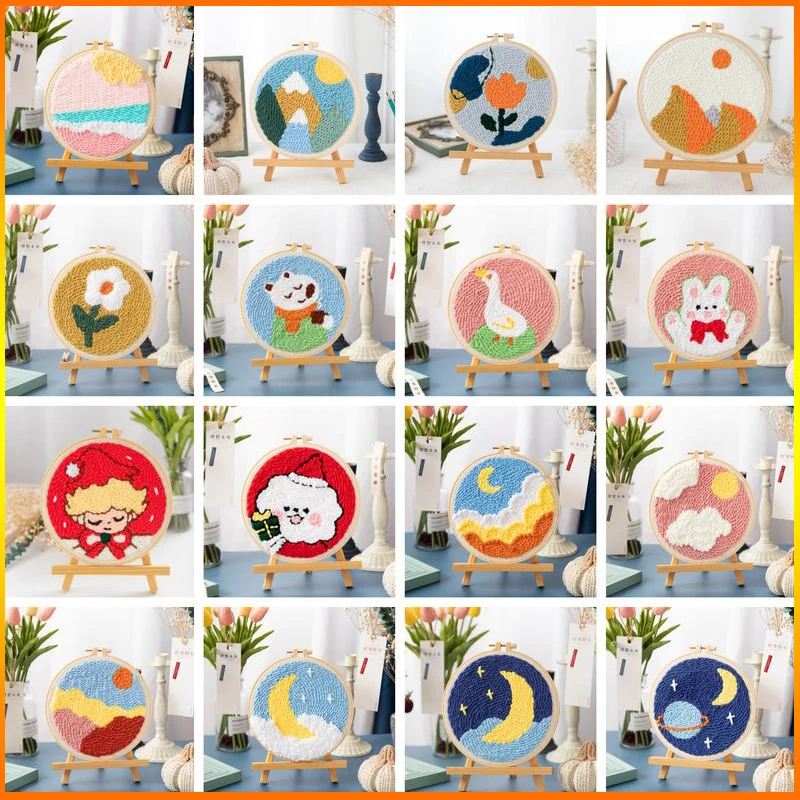 

CHENISTORY DIY Punch Needle Embroidery Starter Kit Landscape for Beginner Set Animal Embroidery Pen For Kids Adults Craft Gift