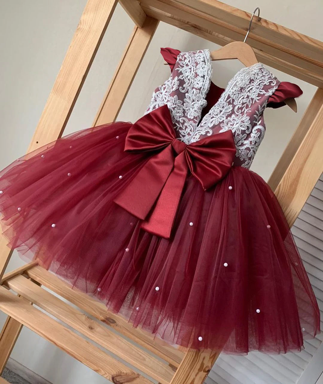 1-5Y Toddler Girl Dress Fall Sequin Flower Long Sleeve Tutu Kid Gown Baby Red Christmas Bow Costume Infant First Birthday Outfit