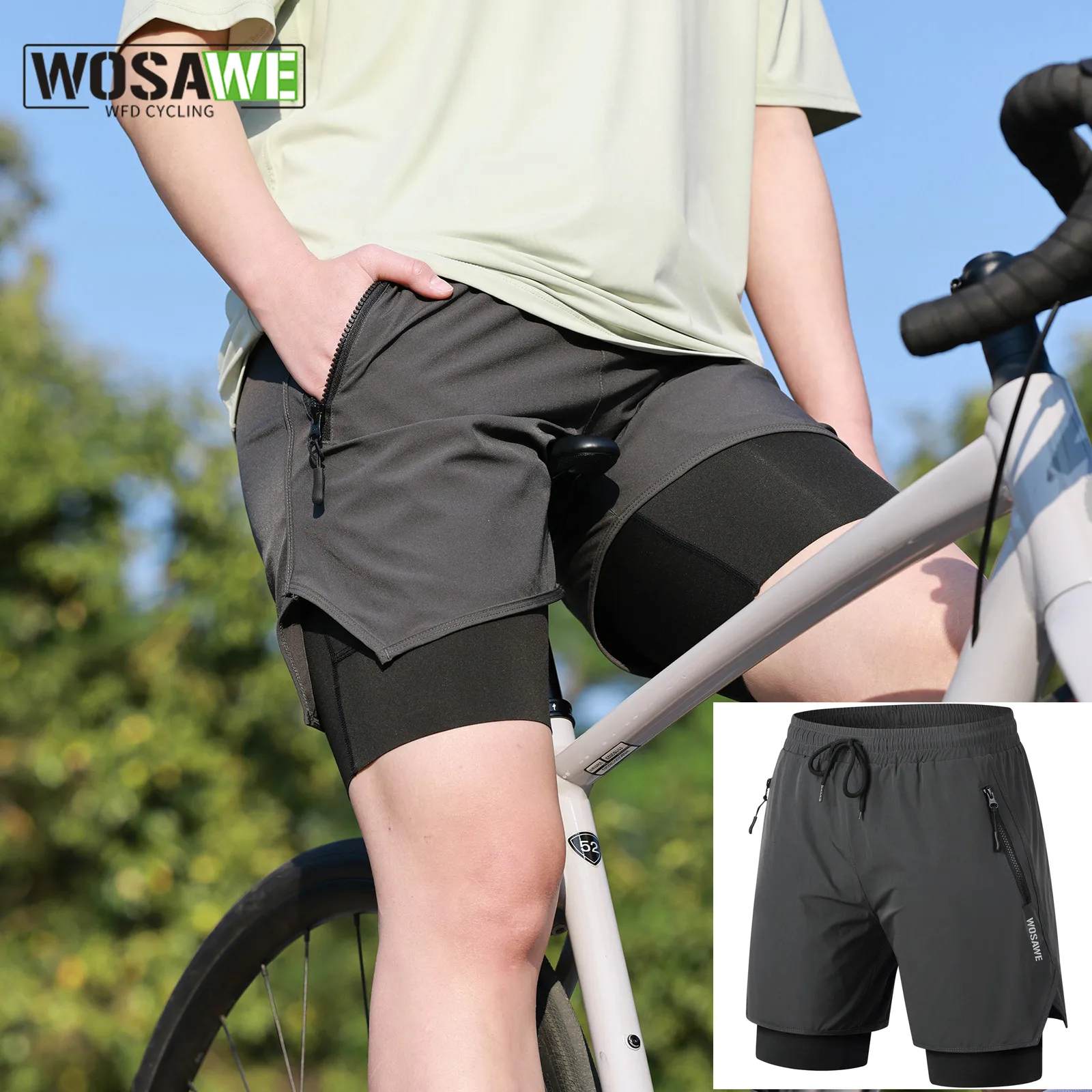 

WOSAWE Men's 2-in-1 Running Shorts Quick Drying Breathable Active Training Exercise Jogging Cycling Shorts with Longer Liner