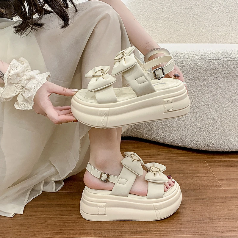 

Thick-soled Slip-on Ankle Strap Buckle Bow Waterproof Platform Fashionable Multi-purpose Comfortable Anti-slip Women's Sandals