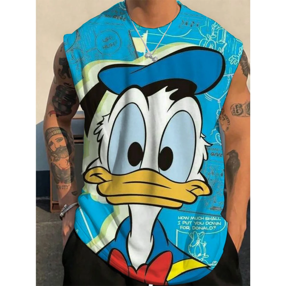 Disney Fun Donald Duck Print Shirts Men's Cartoon Tank Tops Sleeveless Muscle Tank Top Graphic Gym Workout Patriotic Tees