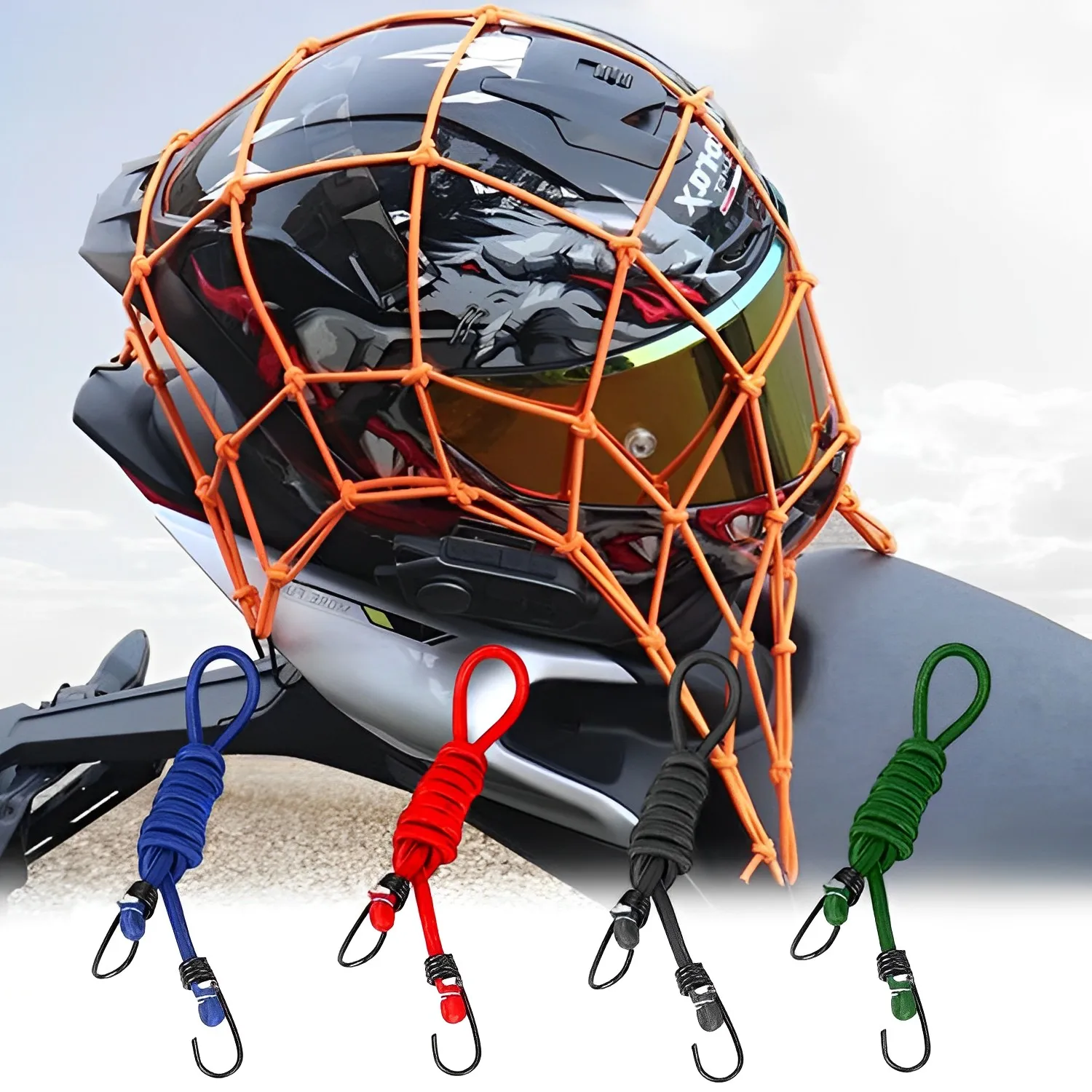 AliExpress PKQ 40x40cm Motorcycle Elastic Bungee Net Holder Motorcycle Motorbike Storage Helmet Tank Bike Luggage Hook Mesh Moto Accessories