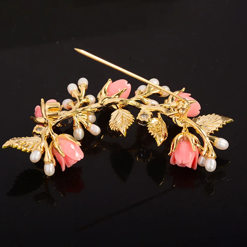 Ethnic Antique Bridal Branch Brooch Handmade Enamel Freshwater Pearl Plant Flower Broochpins Delicate Corsage Accessories Pins