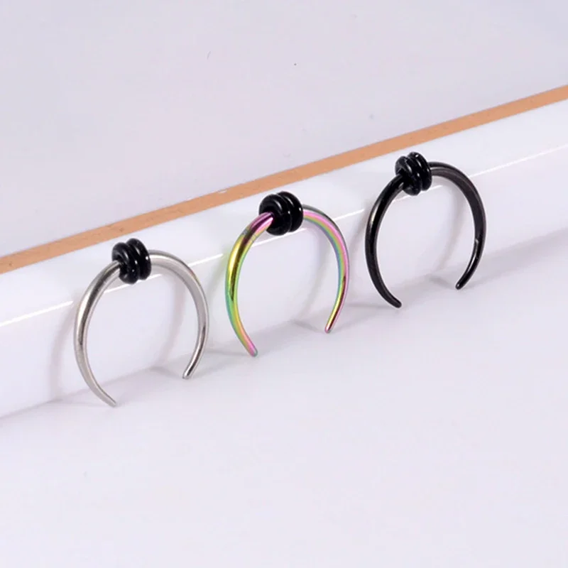 1PC Surgical Steel Septum Nose Ring Black Rainbow Silver Hoop Pincher round Tapered Ear Cartilage Piercing Earring