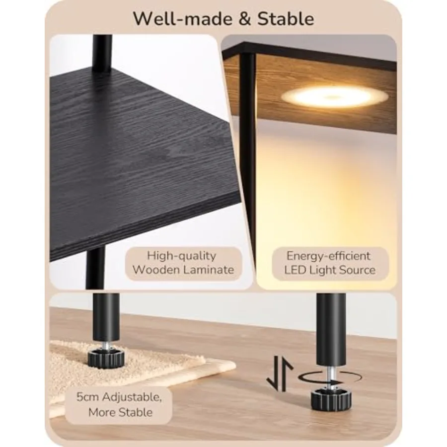 RGBW Modern Floor Lamp 5-Tier Display Shelf with Light Adjustable Brightness and Color Temperature 3 Lighting Modes Remote Cont