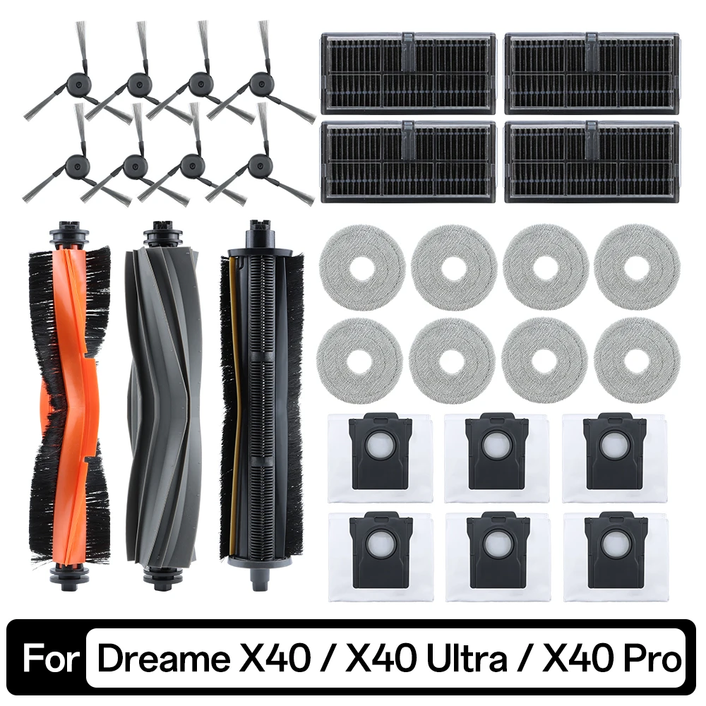 

For Dreame L40 Ultra /X40 Ultra /X40 Pro Vacuum Cleaner Accessories Kit Main Side Brushes Dust Bags Mop Cloths HEPA Filter Parts