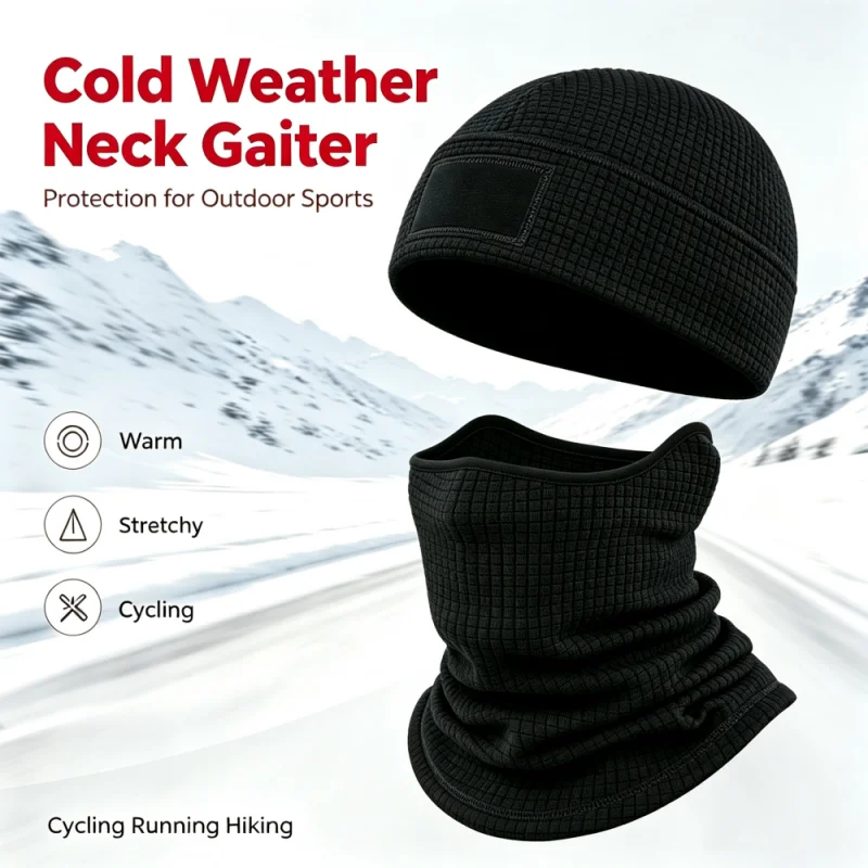 New Winter Outdoor Tactical Grid Fleece Beanie Hat And Windproof Ear Warm Mask,Lightweight Warm Tactical Beanie With Patch Panel