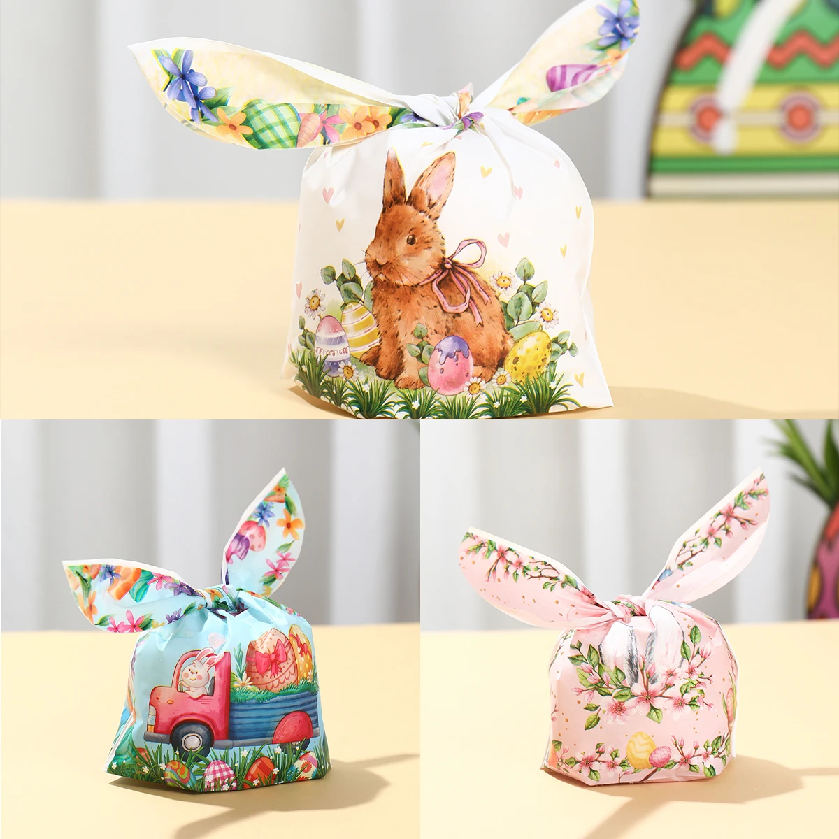 

50Pcs Easter Rabbit Ear Bag Cookie Candy Gift Plastic Bag Pouch Baking Packaging for Biscuits Easter Decoration 2024 Easter Gift