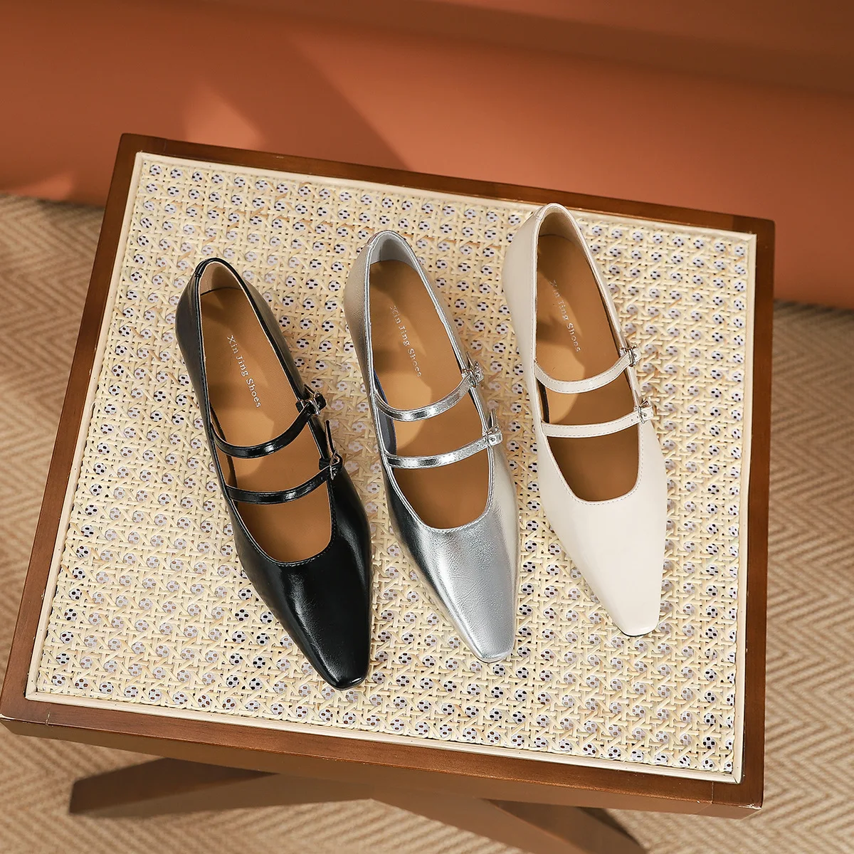 Versatile Ladies Women's Silver Metallic Leather Mary Jane Shoes Pointed Toe Block Heel Casual Daily Commute Date