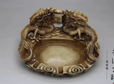 

Great Wall Creative Resin Ashtray Crafts Ornament Old Goods Exquisite carving of twin dragons playing with pearls