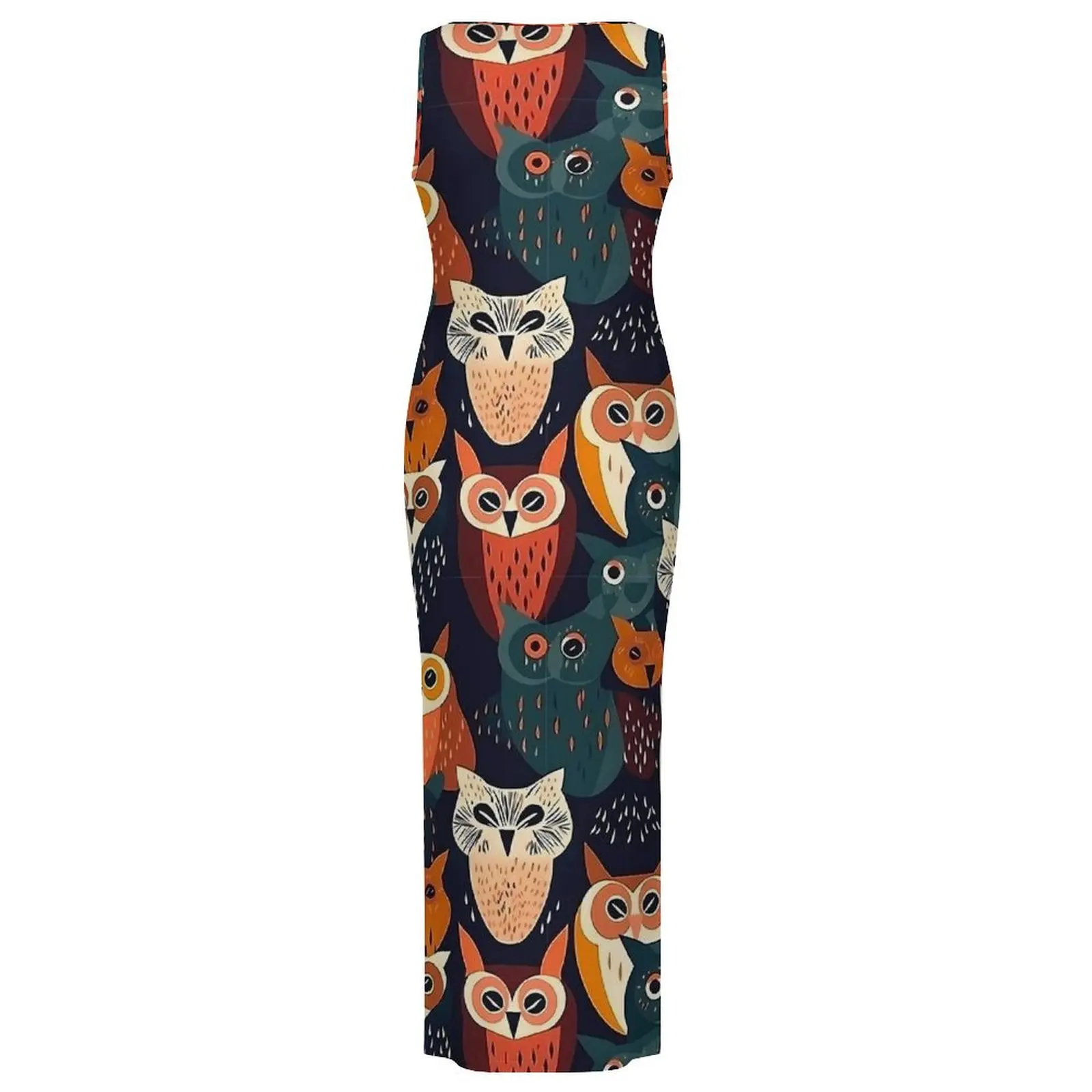 Abito aderente con gufo audace artistico Abito estivo con stampa animalier Club Party Maxi abiti Donna Abito senza maniche di design alla moda Taglia grande 3XL 4XL