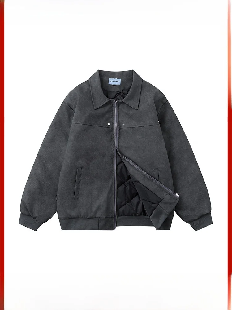 Warmth And Sle Men's Cotton Jaet Loose Fit Windproof Youthful Trend Brown Leather Coat Versatile Winter Faionable Coat