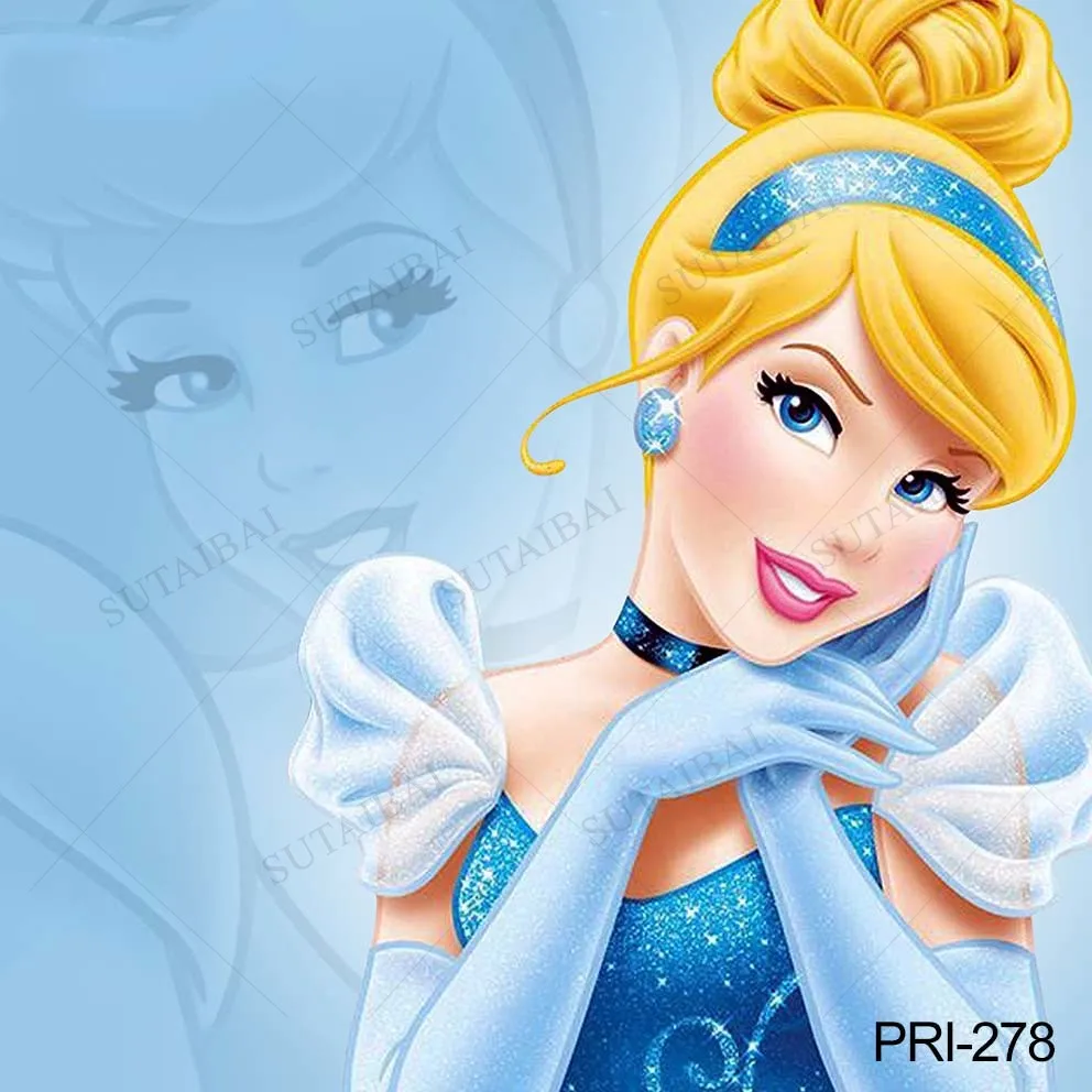 Disney Blue Dress Blonde Princess Backdrop Girls Birthday Party Decor Photo Background Cinderella Banner Baby Shower Photocall