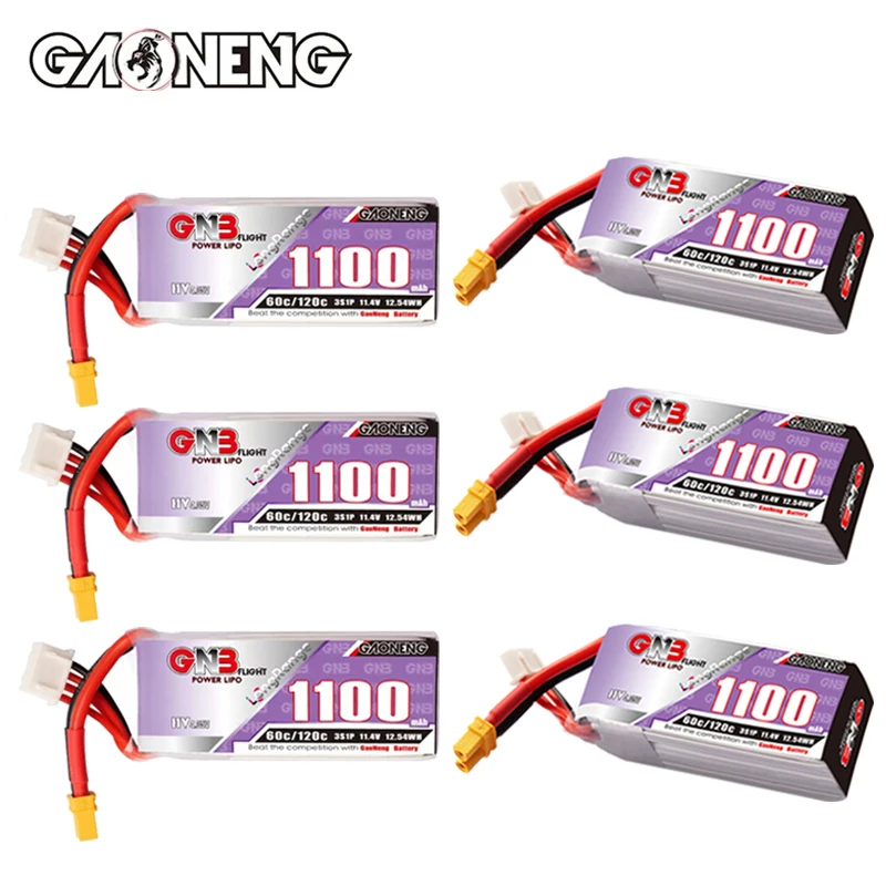 GNB Lipo Battery 3S 11.4V 1100mAh 60C/120C for Racing Drone FPV Quadcopter Helicopter Airplane Parts 11.4V Rechargeable Battery