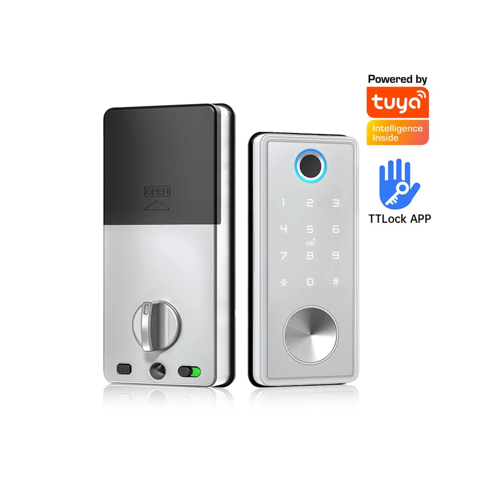 

002 Tuya TTlock Smart Deadbolt Lock Fast Wifi App Control Durable Fingerprint IC Card Access One Touch Open Glass Door Smart Loc