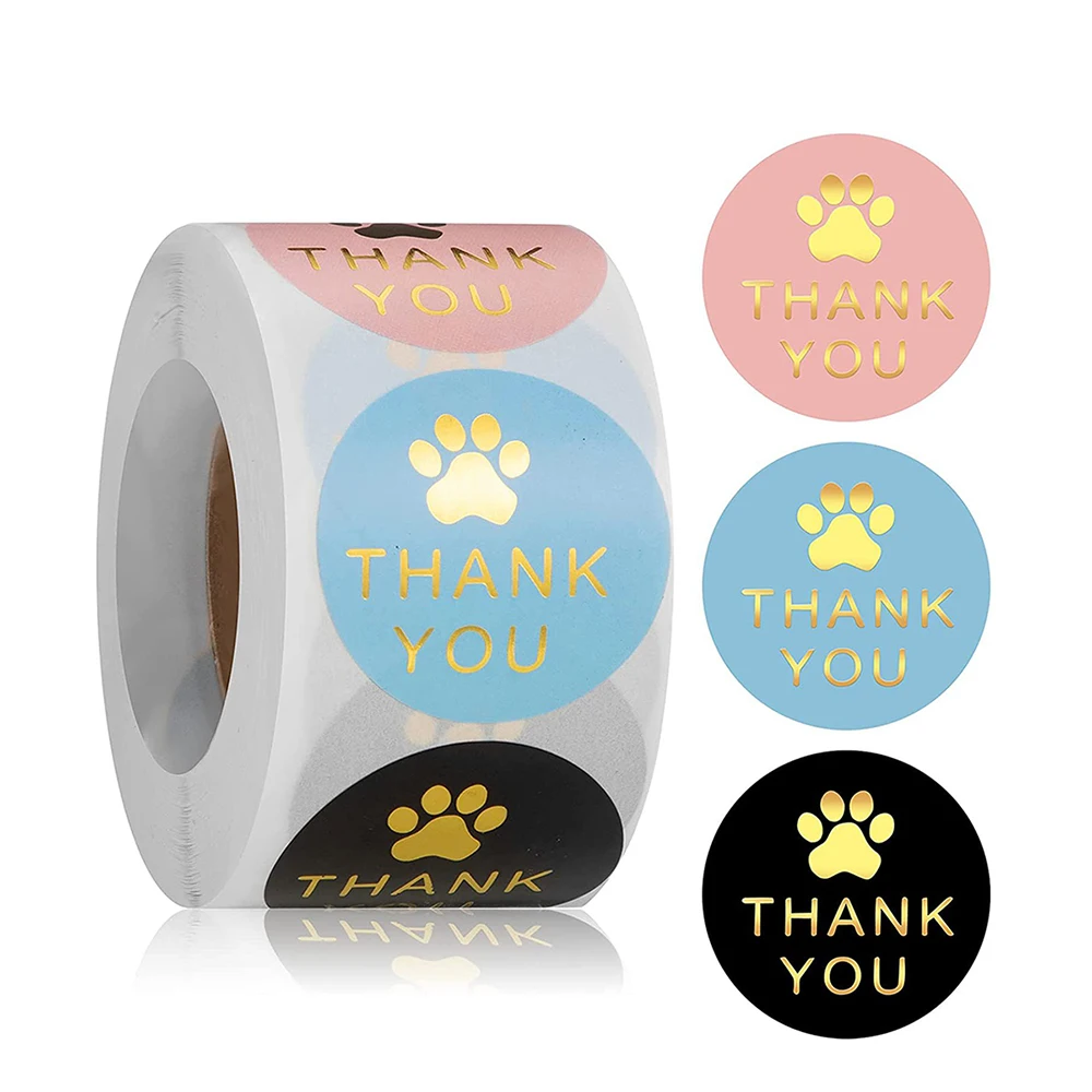 50-500Pcs 1inch Paw Print Thank You Labels Stickers Gold Foil Self-Adhesive Sealing Labels For Gift Bag Box Decoration Stickers