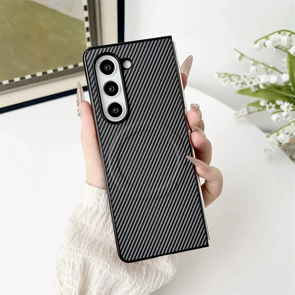 Luxury Business Sle Carbon Fiber Leather Phone Case for Samsung Galaxy Z Fold 7 6 5 4 3 Magsafe Magnetic Wireless Charging Cover