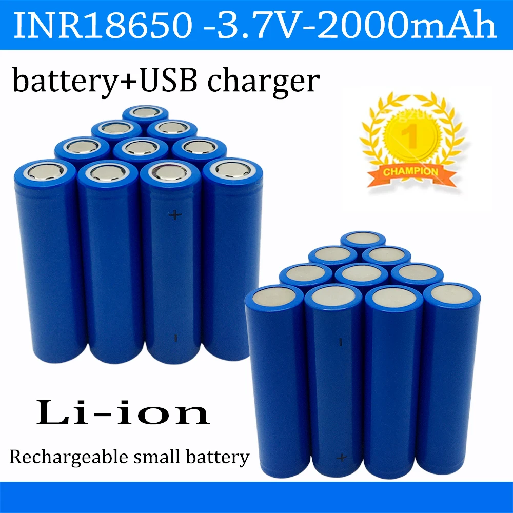 

100% Original 18650 3.7V 2000mAh Rechargeable Battery For Our 18650 Toys, Tools, 9 LED mini flashlight etc