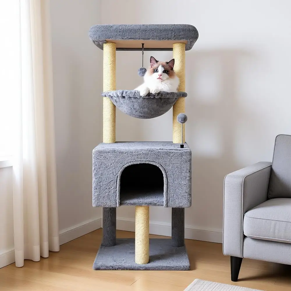 

Cat Trees with Cat Houses, Grey, 43.3