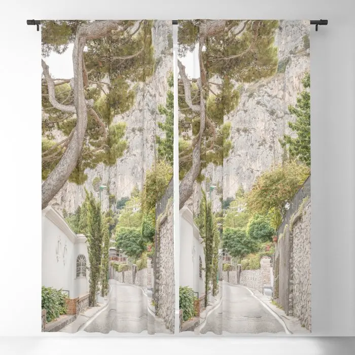 Summer Capri Botanical Road In Italy Blackout Curtains 3D Print Window Curtains for Bedroom Living Room Decor Window Treatments