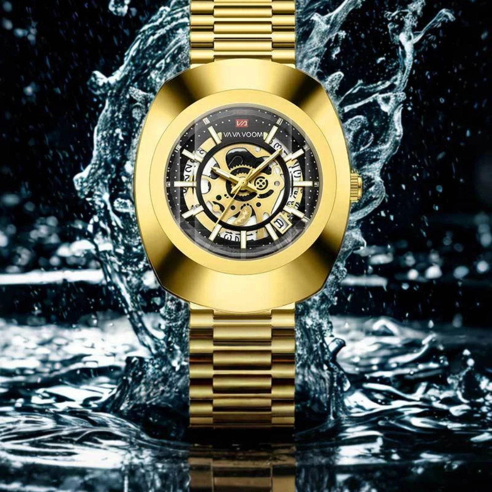 VA VA VOOM 2514 Fashion Luxury Watch Steel Strip Hollow Calendar Waterproof Luminous Quartz Watch Watches for Men Reloj Hombre