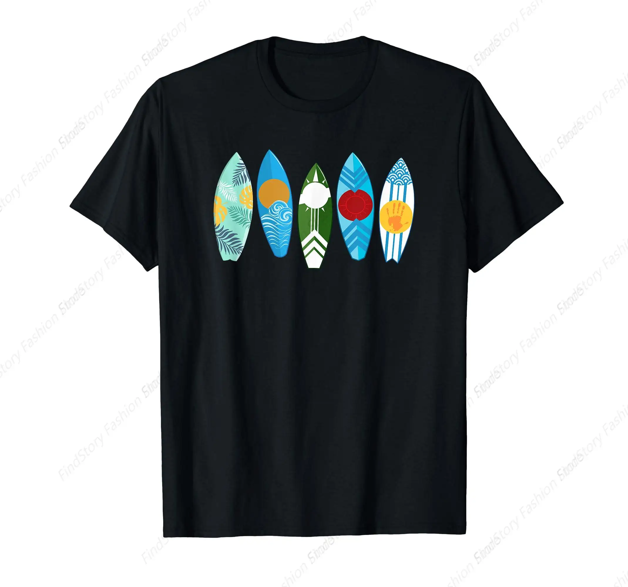 

Colorful Surfboard T-Shirt for Men Washed Cotton Vintage Short Sleeve Crew Neck Clothing Fashion Streetwear Sports Tops