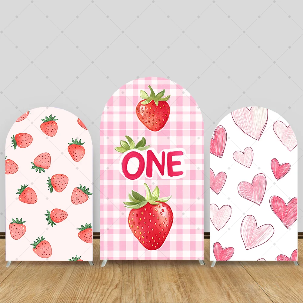 

2-Sided Arch Cover Sweet Strawberry Baby Pink Backdrop Arch Backgrounds Children 1st Birthday Party Prom Studio Props