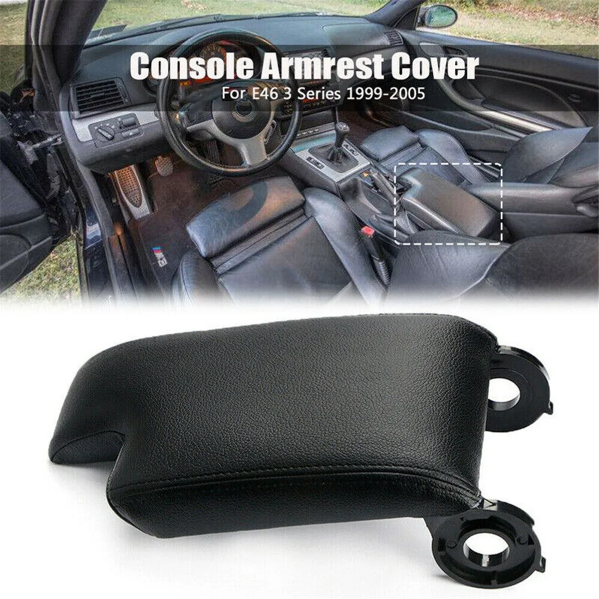 Black Leather Armrest Center Console Lid Cover for BMW E46 3 Series 1998-2006