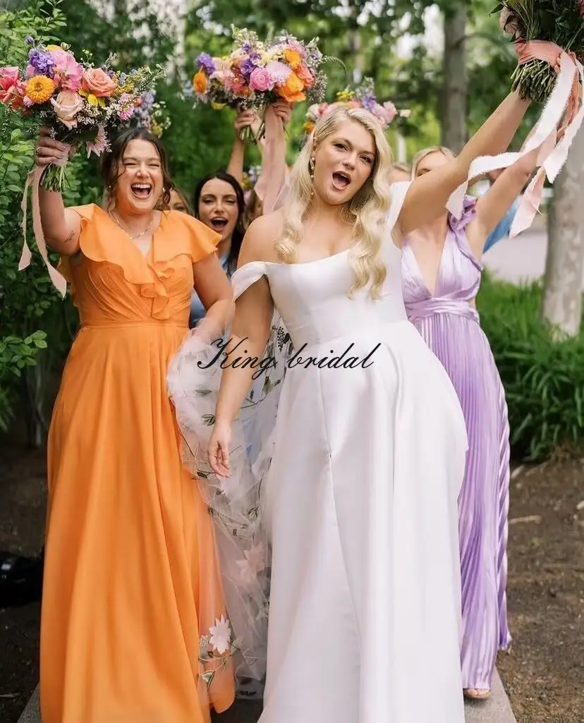 Простые женские длинные платья подружки невесты с v-образным вырезом на заказ и шифоновые вечерние платья с разрезом и рюшами, свадебное платье