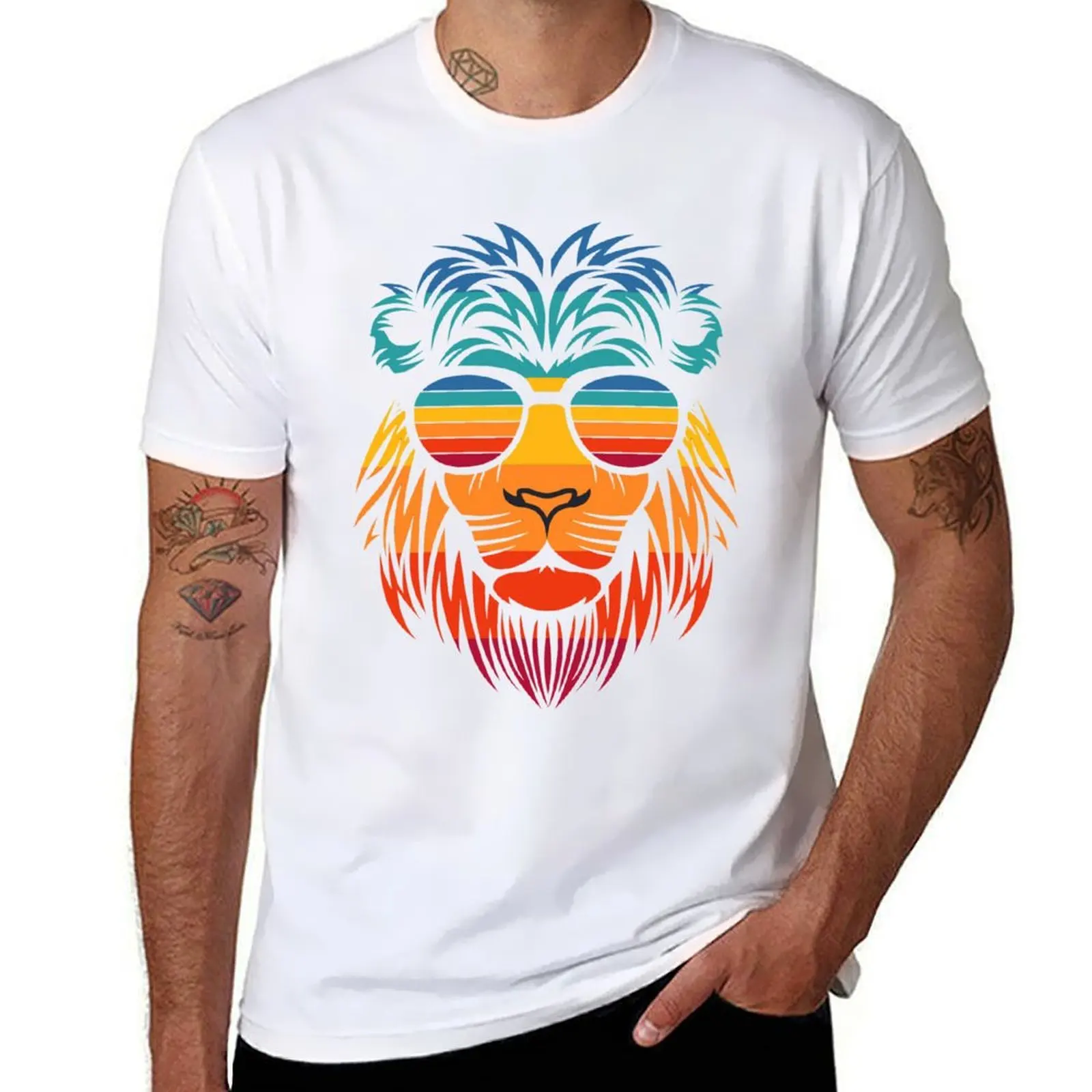 

Rainbow Lion With Glasses T-Shirt cotton t shirt pack t shirts for man graphic funny t shirt man plain T-Shirt
